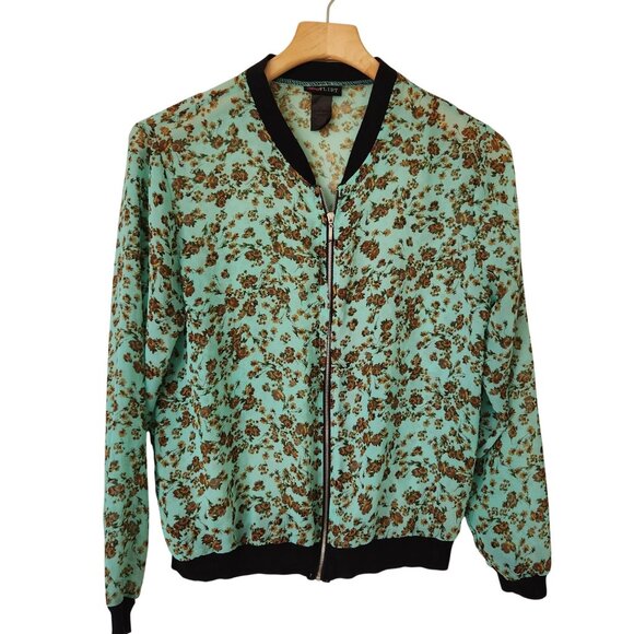 Ultra Flirt Jackets & Blazers - Ultra Flirt Floral Print Zip-Up Bomber Jacket Fairy Garden Feminine Summer Cute